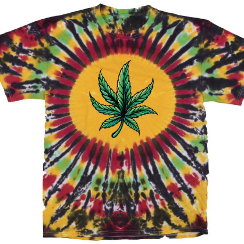Big Leaf Rasta Tie-Dye ~ 100% Cotton ~ Hand Dyed In The USA ~ XL ~ Brand New!